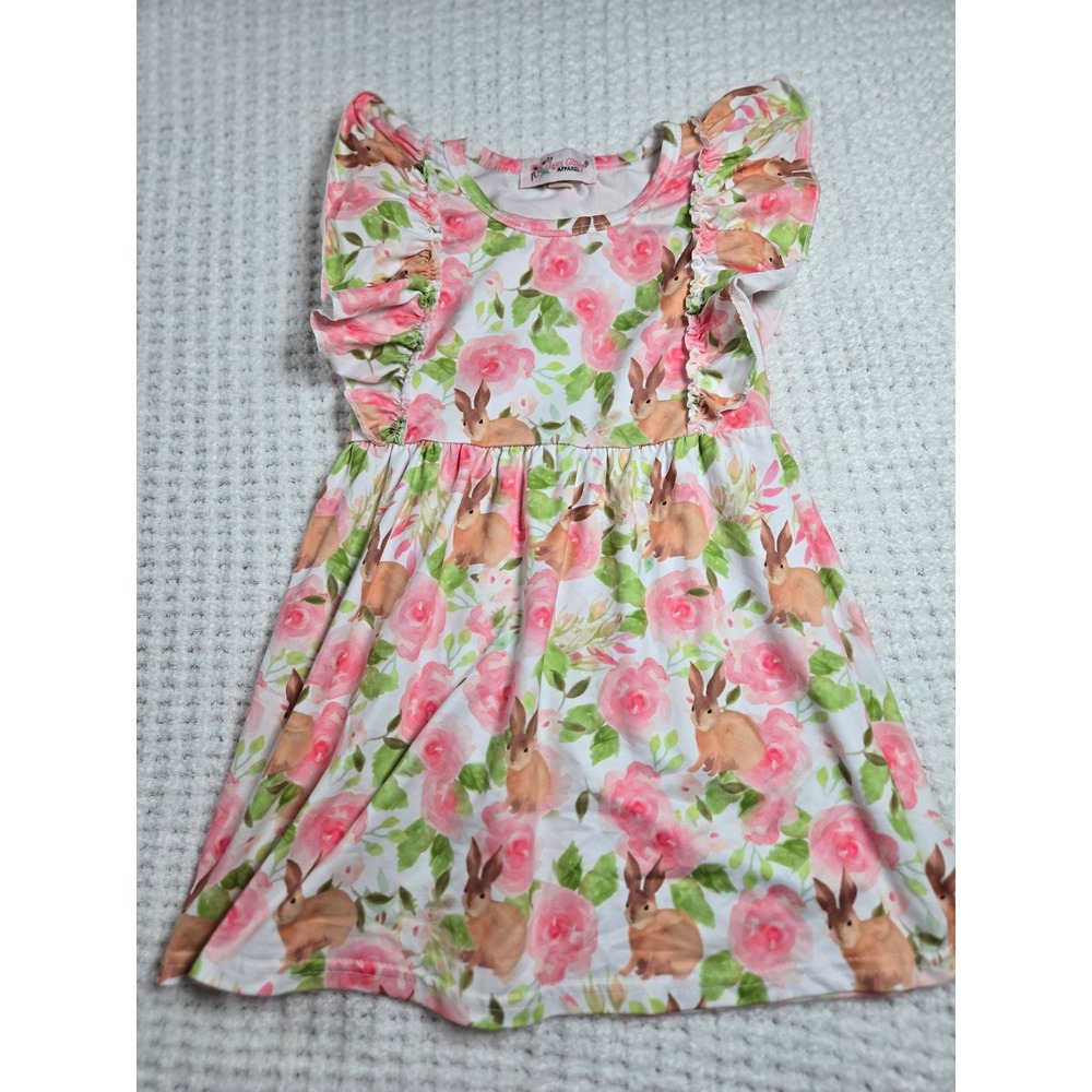 Clover Cottage Apparel Girls 2T Bunny Rose Floral Ruffle Cap‎ Sleeve Dress Pink